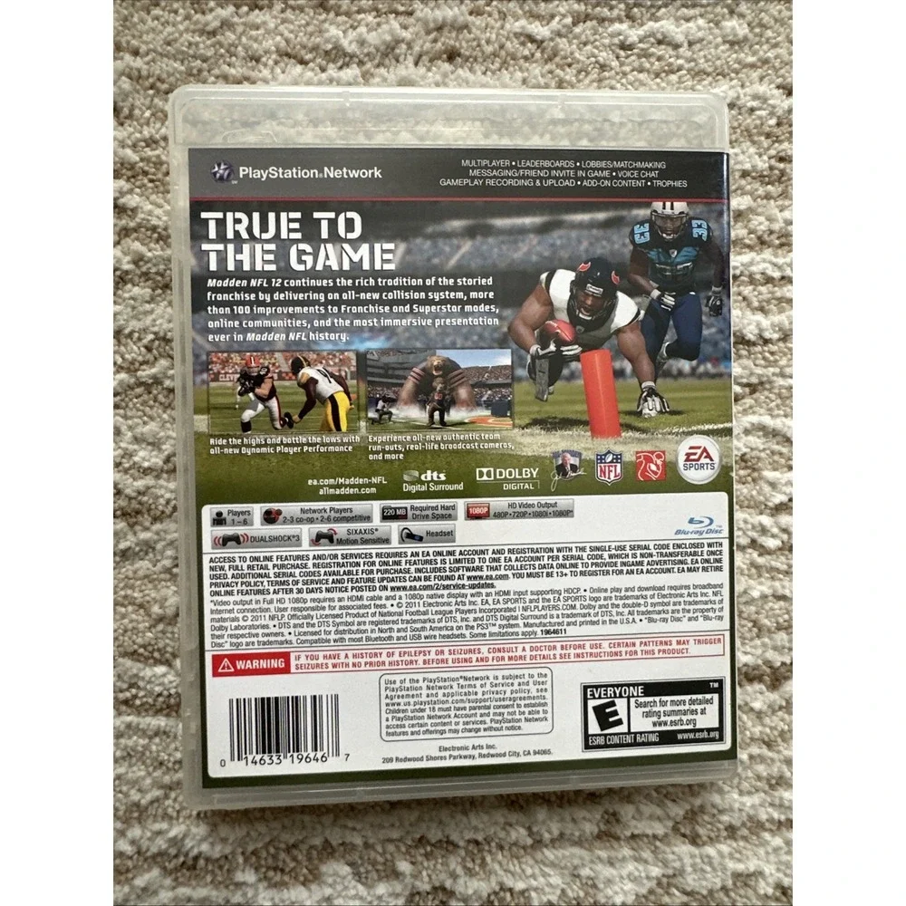 Madden 12 NFL football(2012)PS3 Playstation3 Tested CIB Blue Ray Disc Compatible